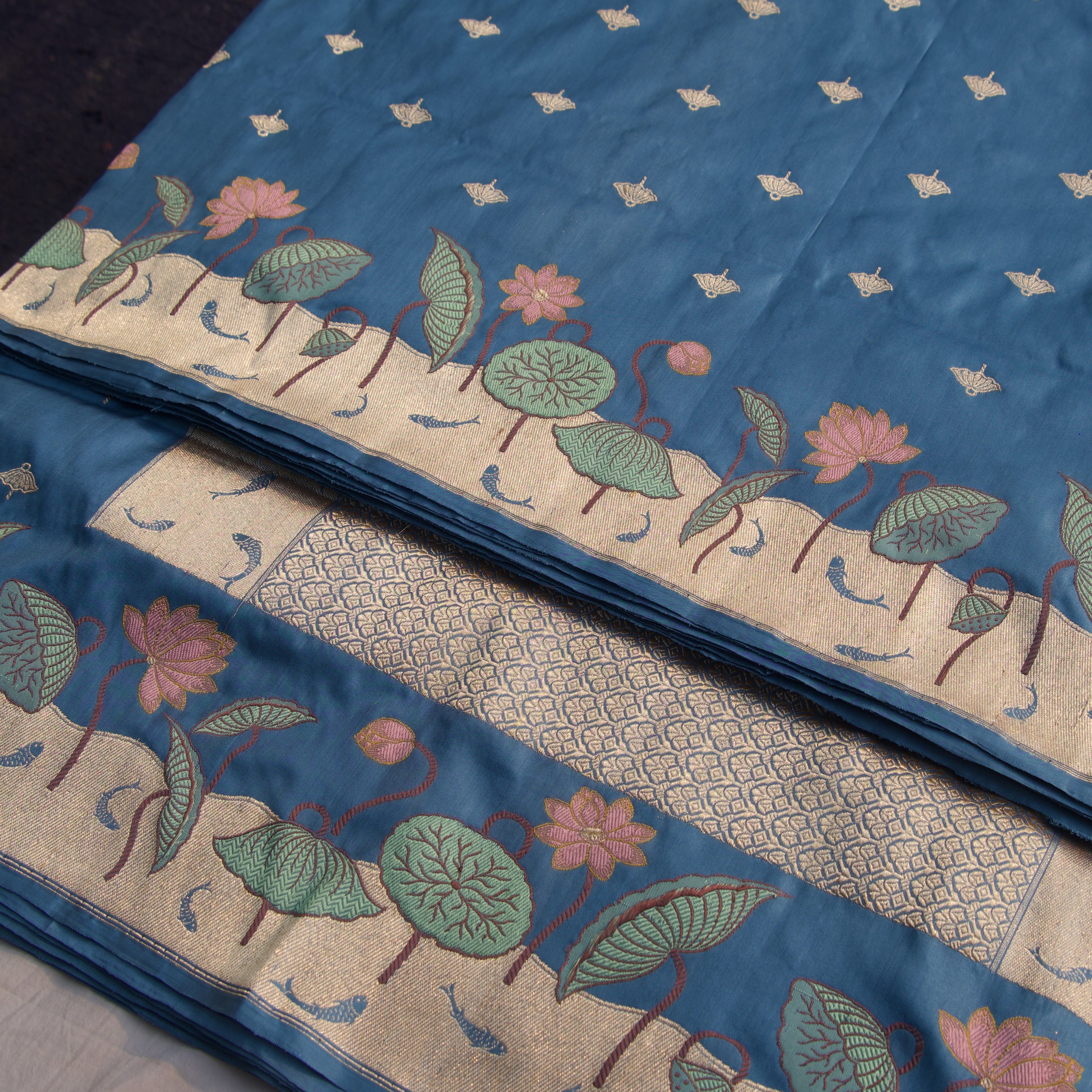 Banarasi Silk Butidar Saree in Steel Blue