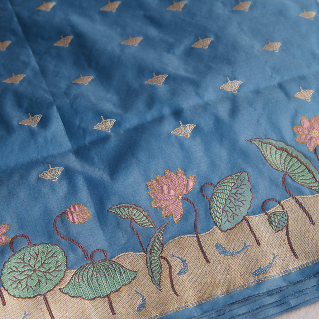 Banarasi Silk Butidar Saree in Steel Blue