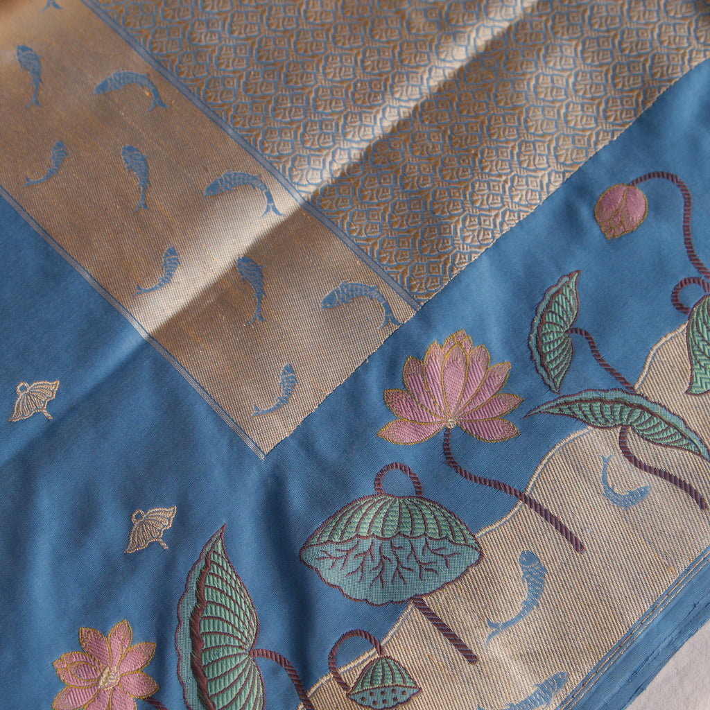 Banarasi Silk Butidar Saree in Steel Blue