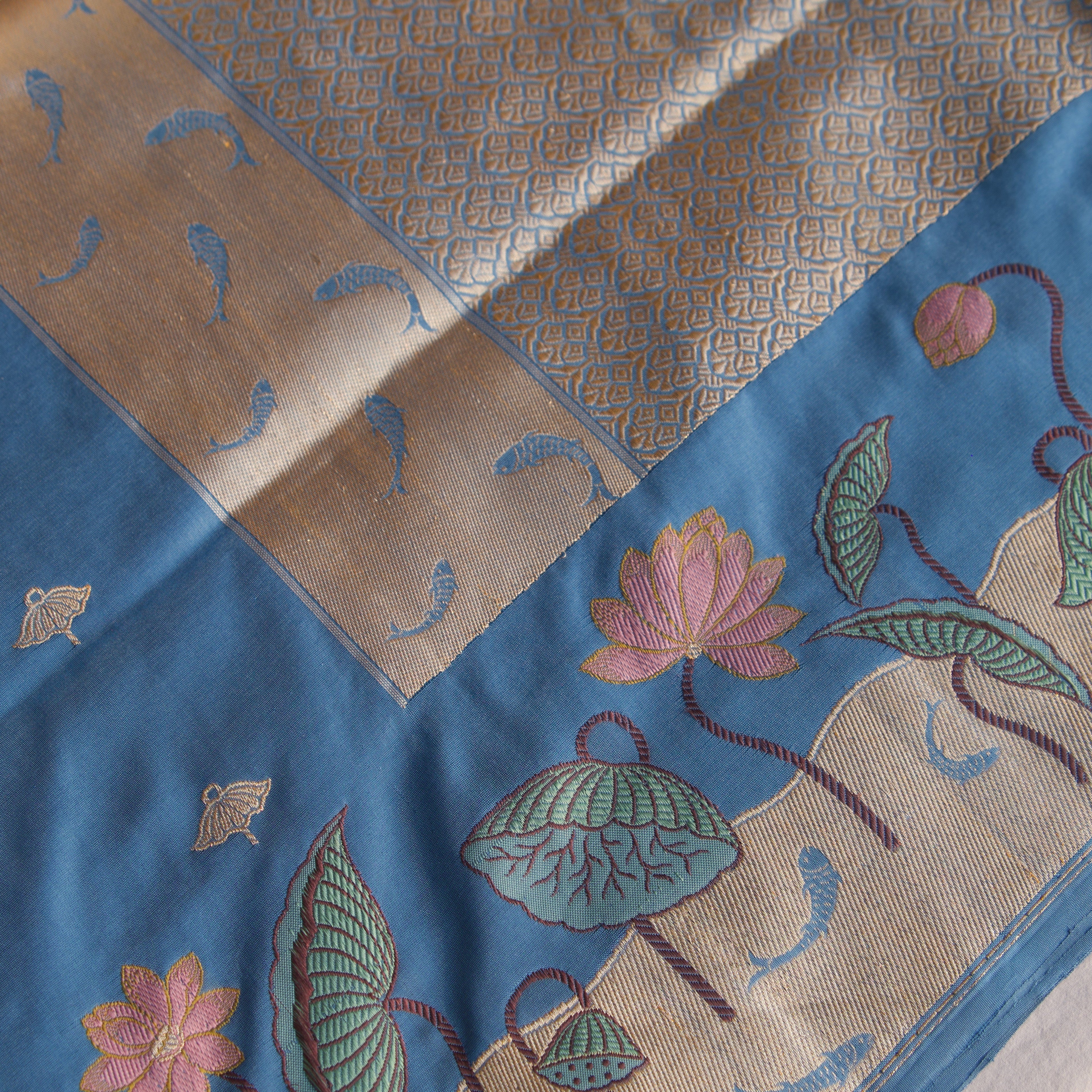 Banarasi Silk Butidar Saree in Steel Blue