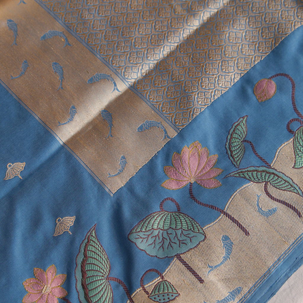 Steel Blue Butidar Banarasi Silk Saree, saree detail