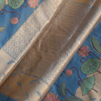 Steel Blue Butidar Banarasi Silk Saree, fabric close-up