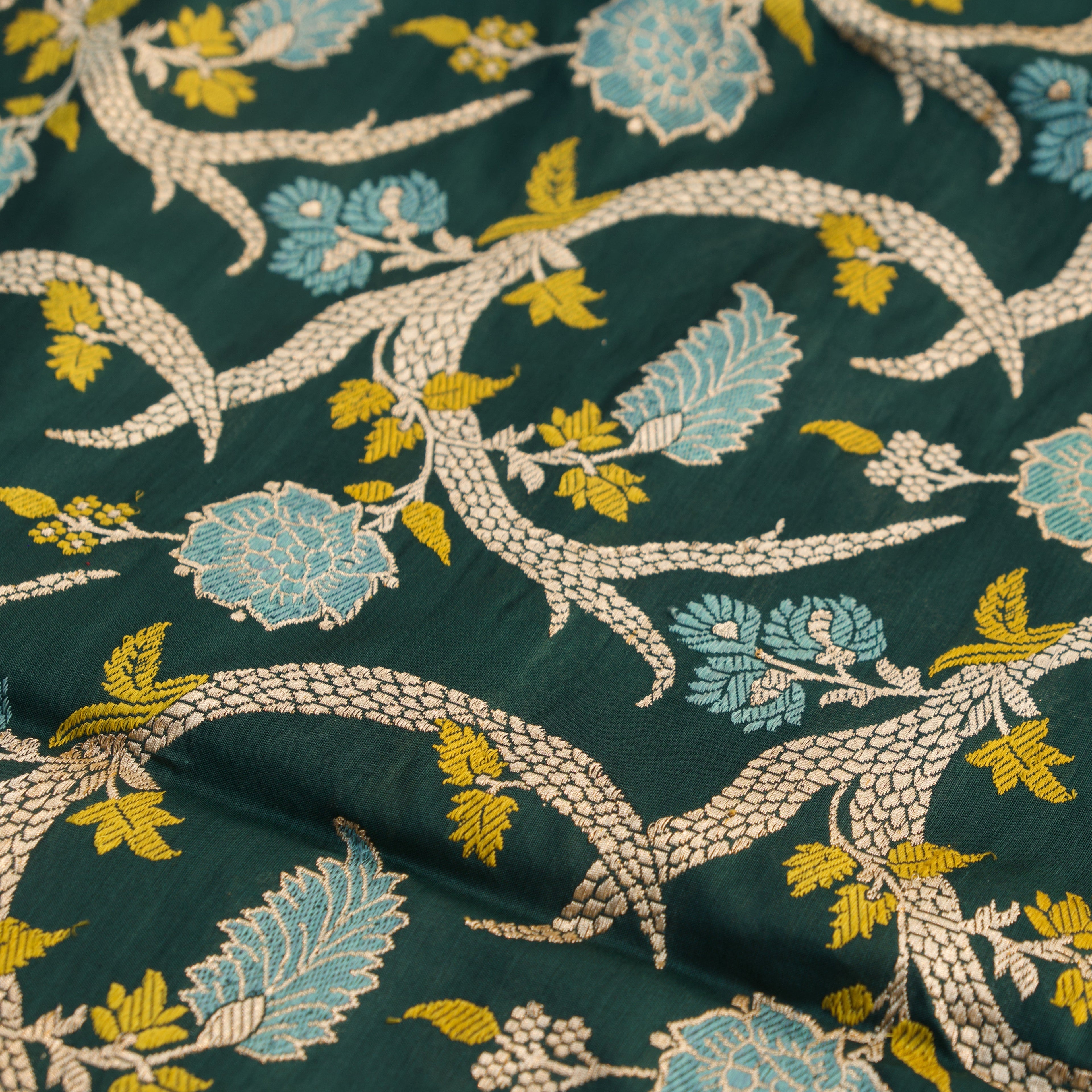 Banarasi Silk Jaal Saree in Dark Green