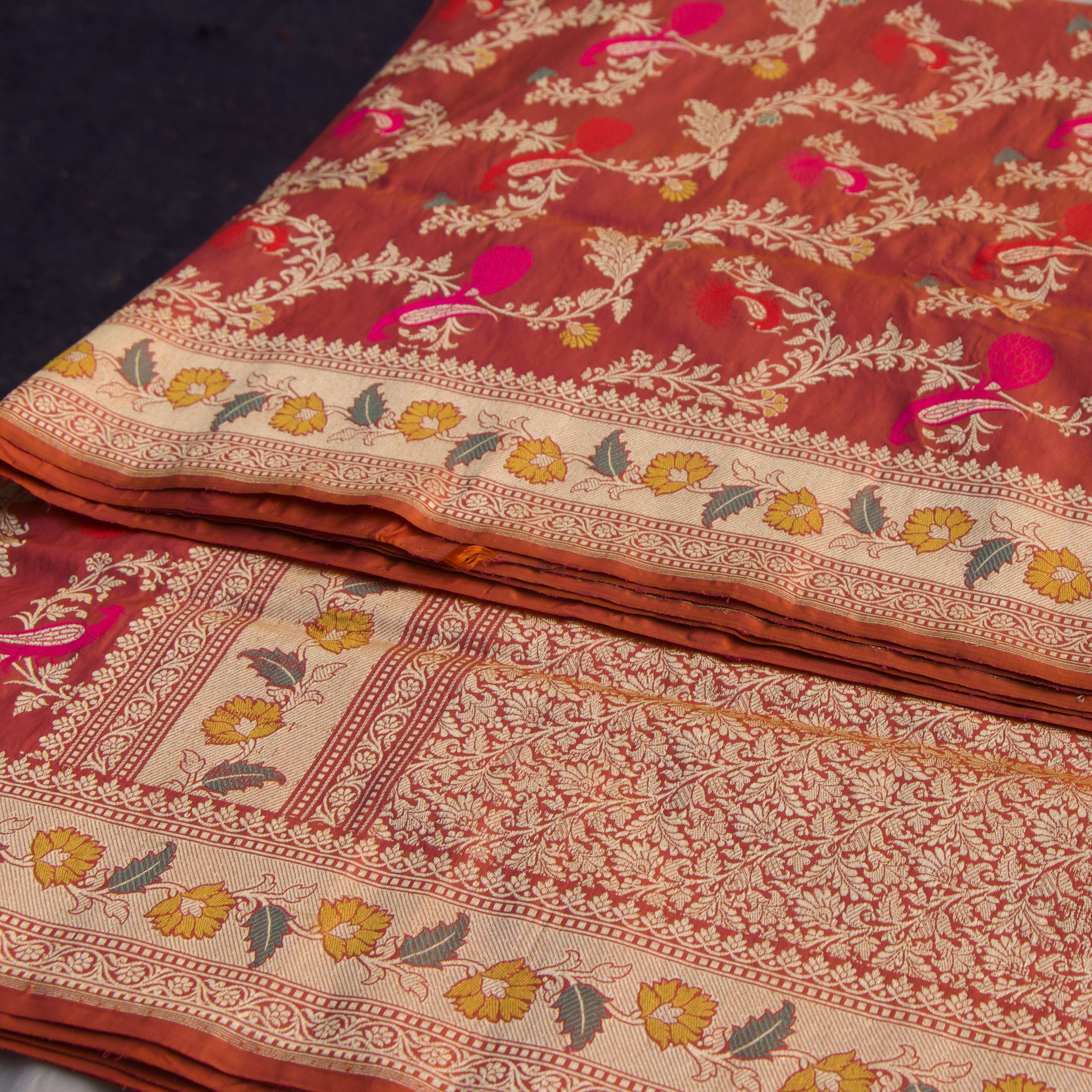 Banarasi Silk Jaal Saree in Coral Rose