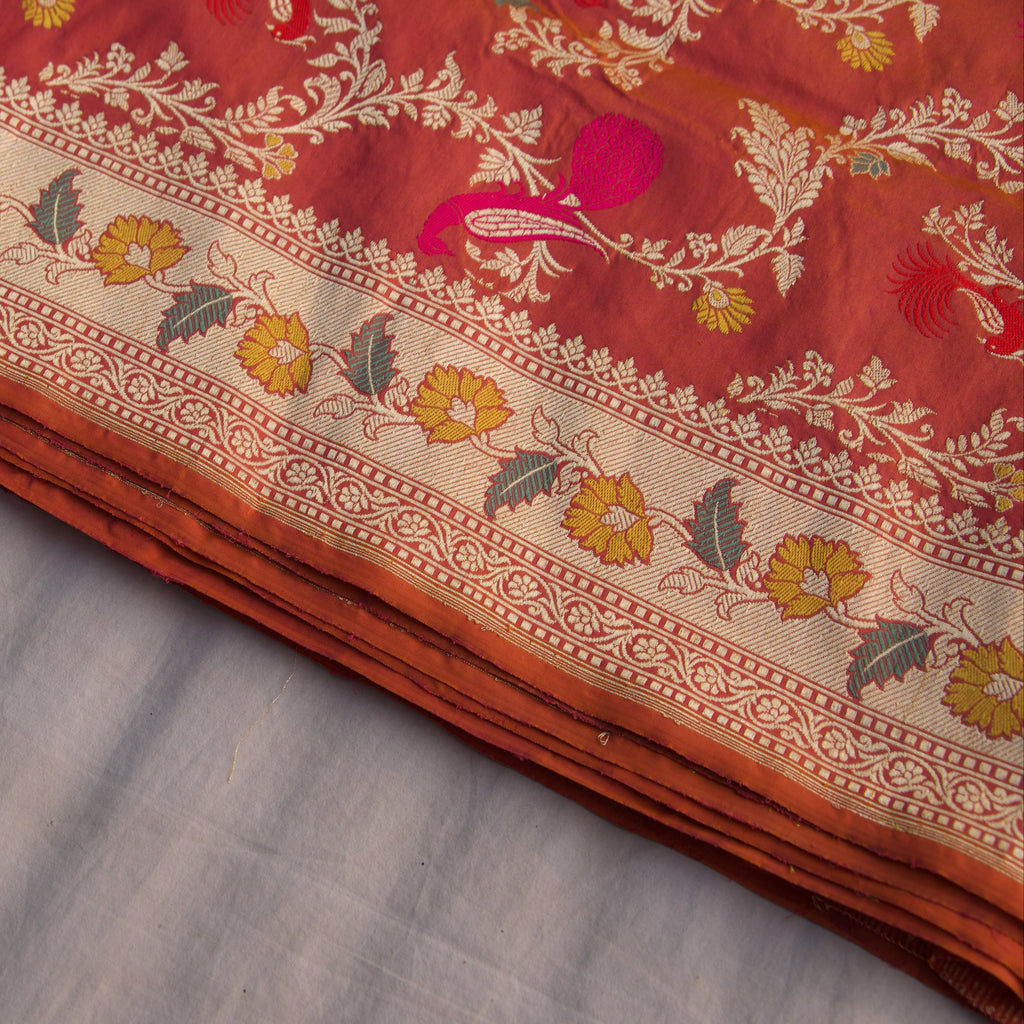 Banarasi Silk Jaal Saree in Coral Rose