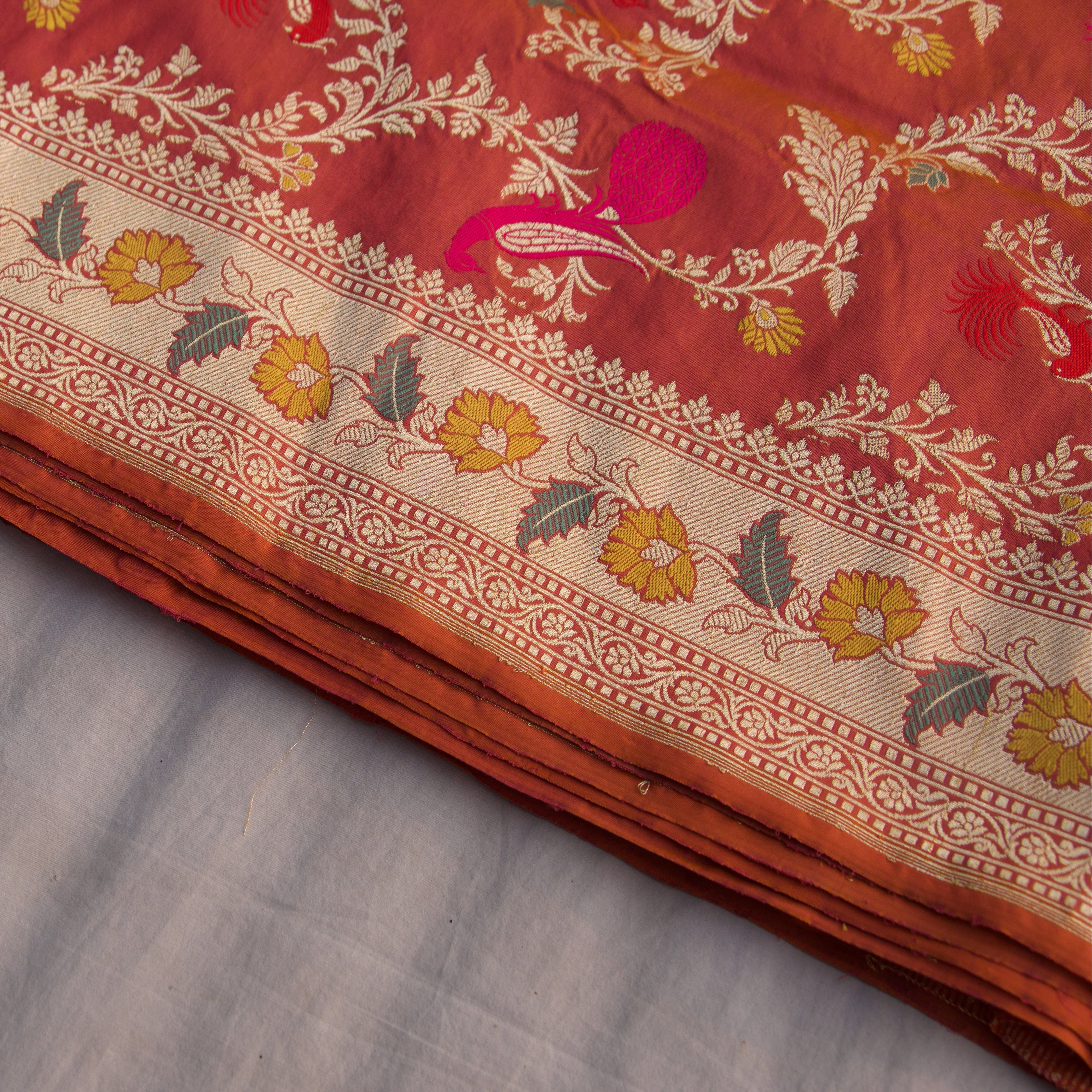 Banarasi Silk Jaal Saree in Coral Rose