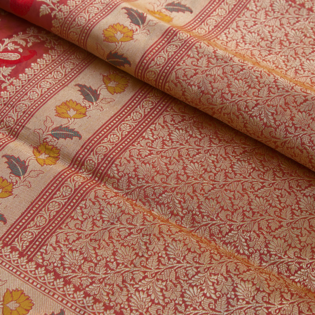 Banarasi Silk Jaal Saree in Coral Rose