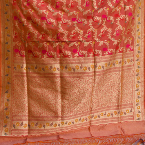 Banarasi Silk Jaal Saree in Coral Rose