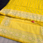 Lemon Yellow Butidar Banarasi Silk Saree with zari border and floral, full saree