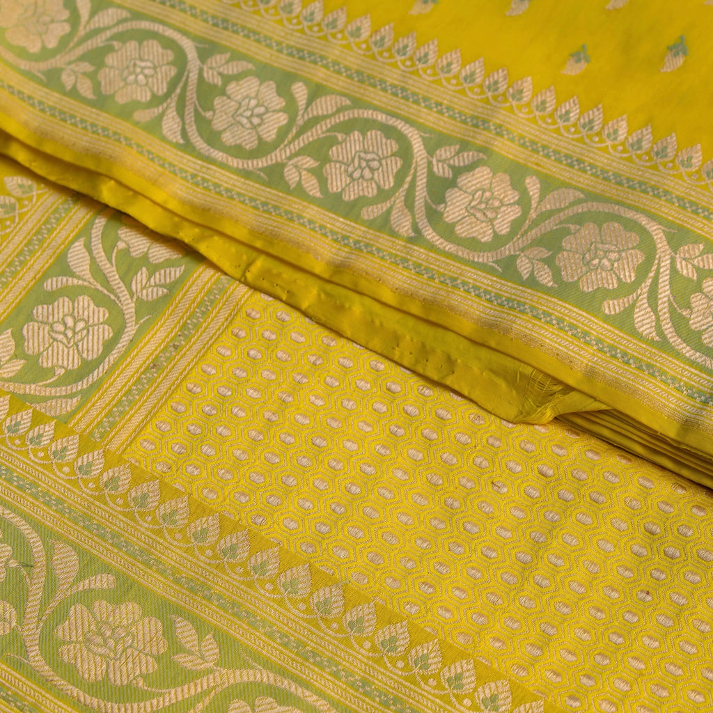 Lemon Yellow Butidar Banarasi Silk Saree, fabric close-up