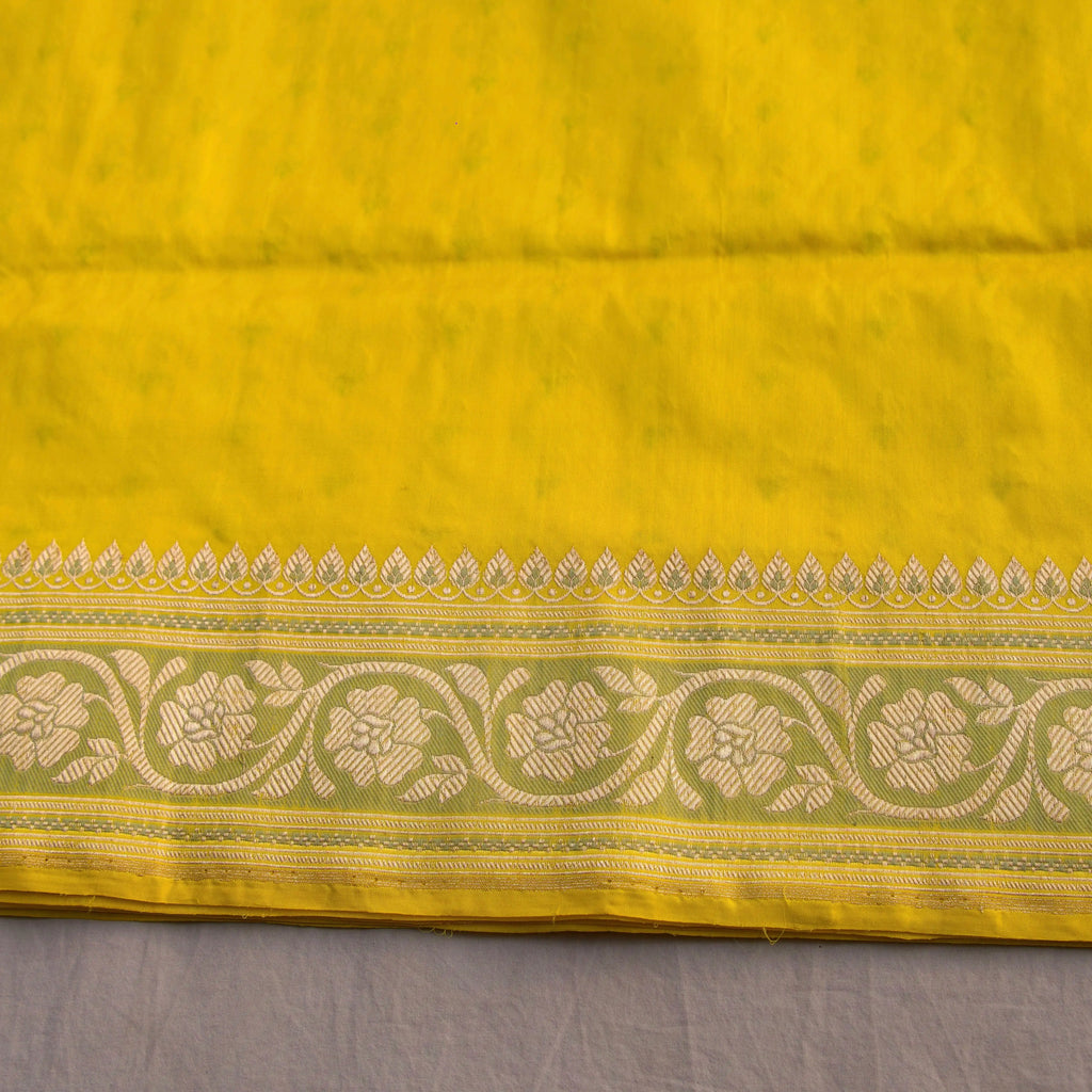 Lemon Yellow Butidar Banarasi Silk Saree, craft and fabric detail