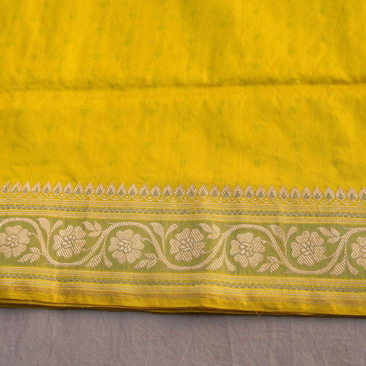 Lemon Yellow Butidar Banarasi Silk Saree, craft and fabric detail