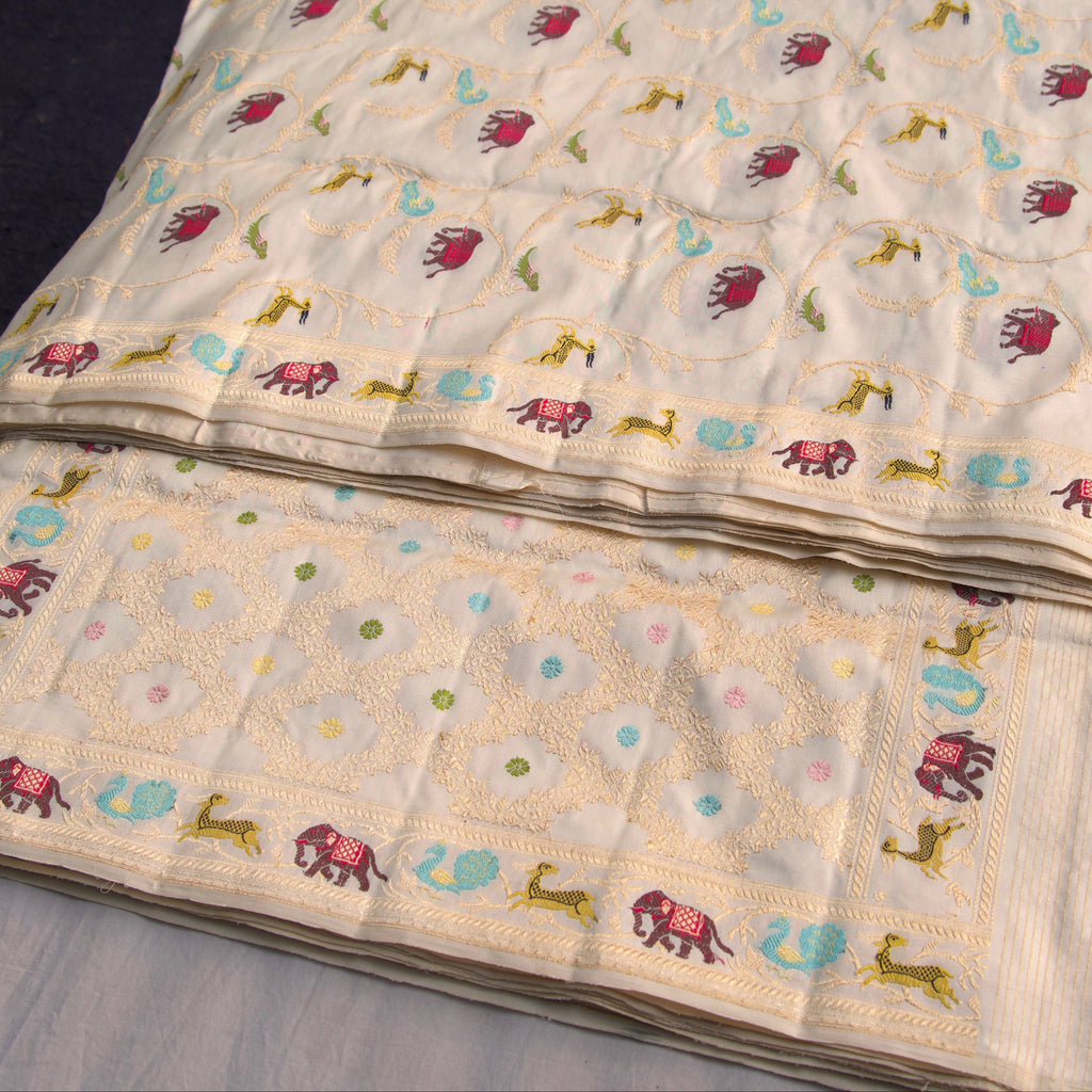 Banarasi Silk Jaal Saree in Ivory