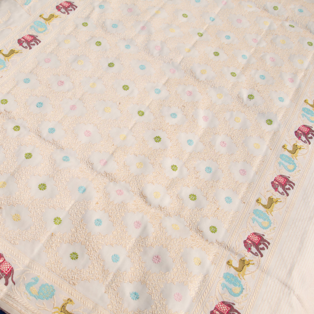 Banarasi Silk Jaal Saree in Ivory