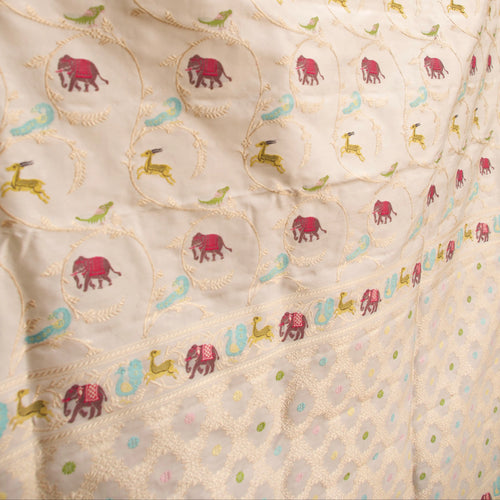 Ivory Jaal Banarasi Silk Saree, detail view