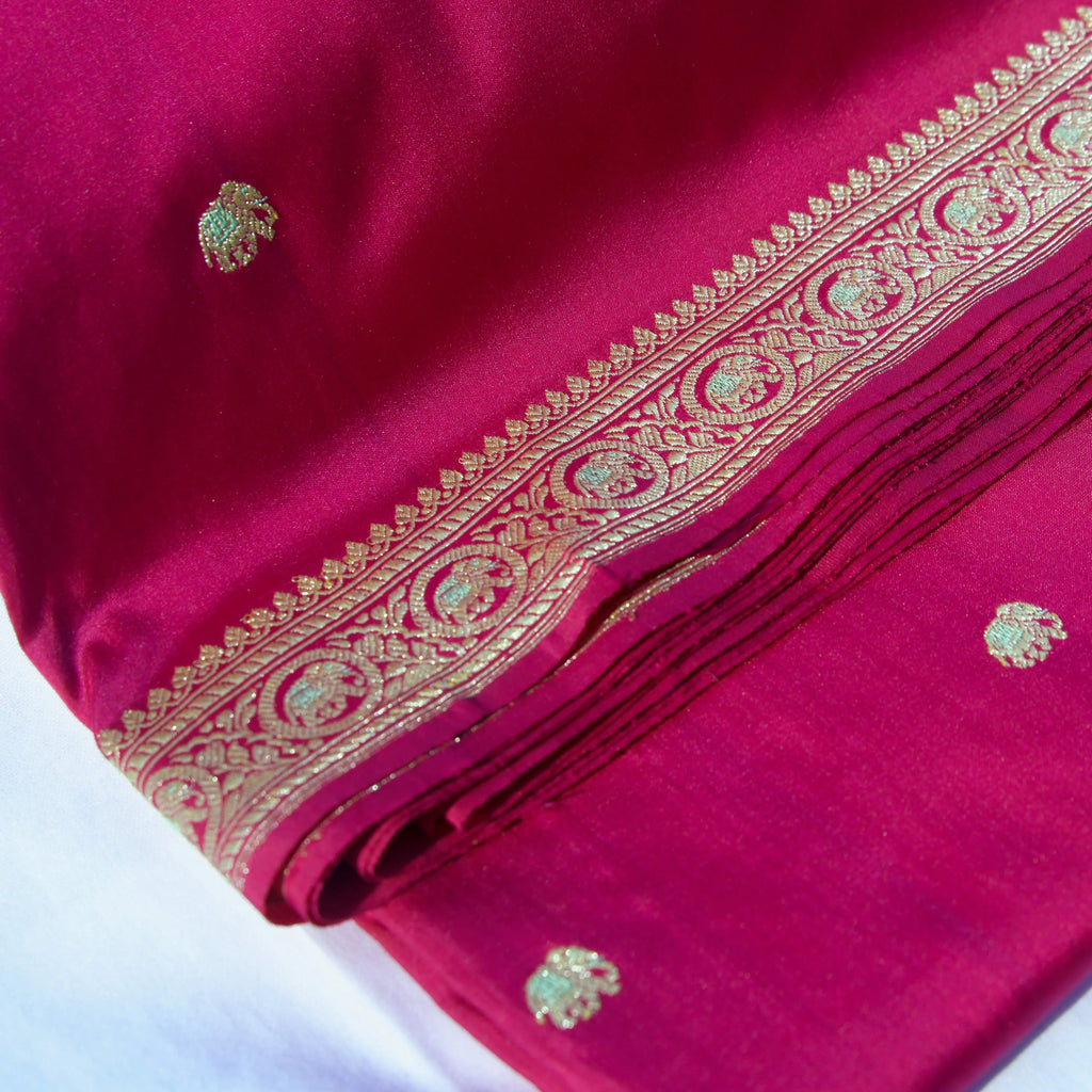 Rani Pink Butidar Banarasi Silk Saree, full saree