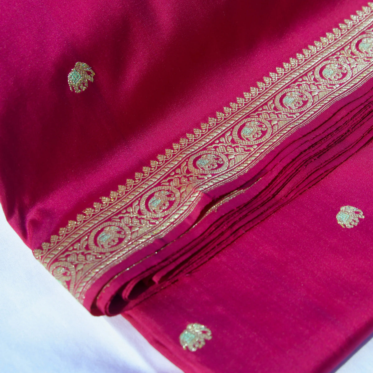 Rani Pink Butidar Banarasi Silk Saree, full saree