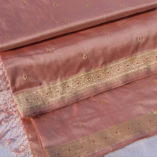 Blush Pink Butidar Banarasi Silk Saree with floral, full saree