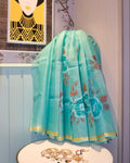 Kota Silk Handpainted Saree in Sea Green