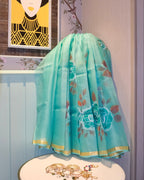 Kota Silk Handpainted Saree in Sea Green