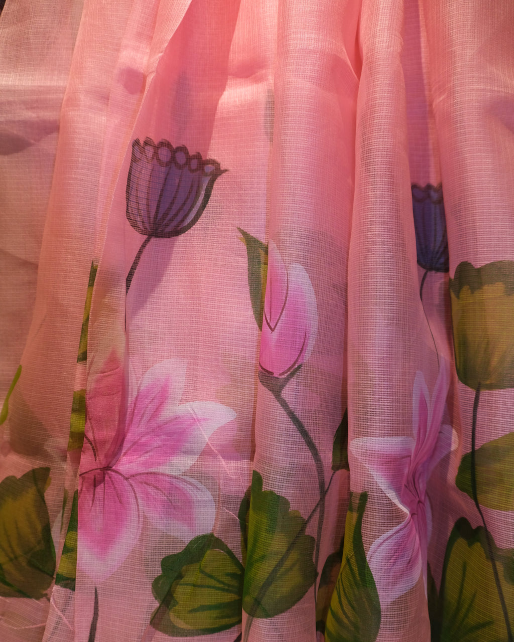 Kota Silk Handpainted Saree in Pink