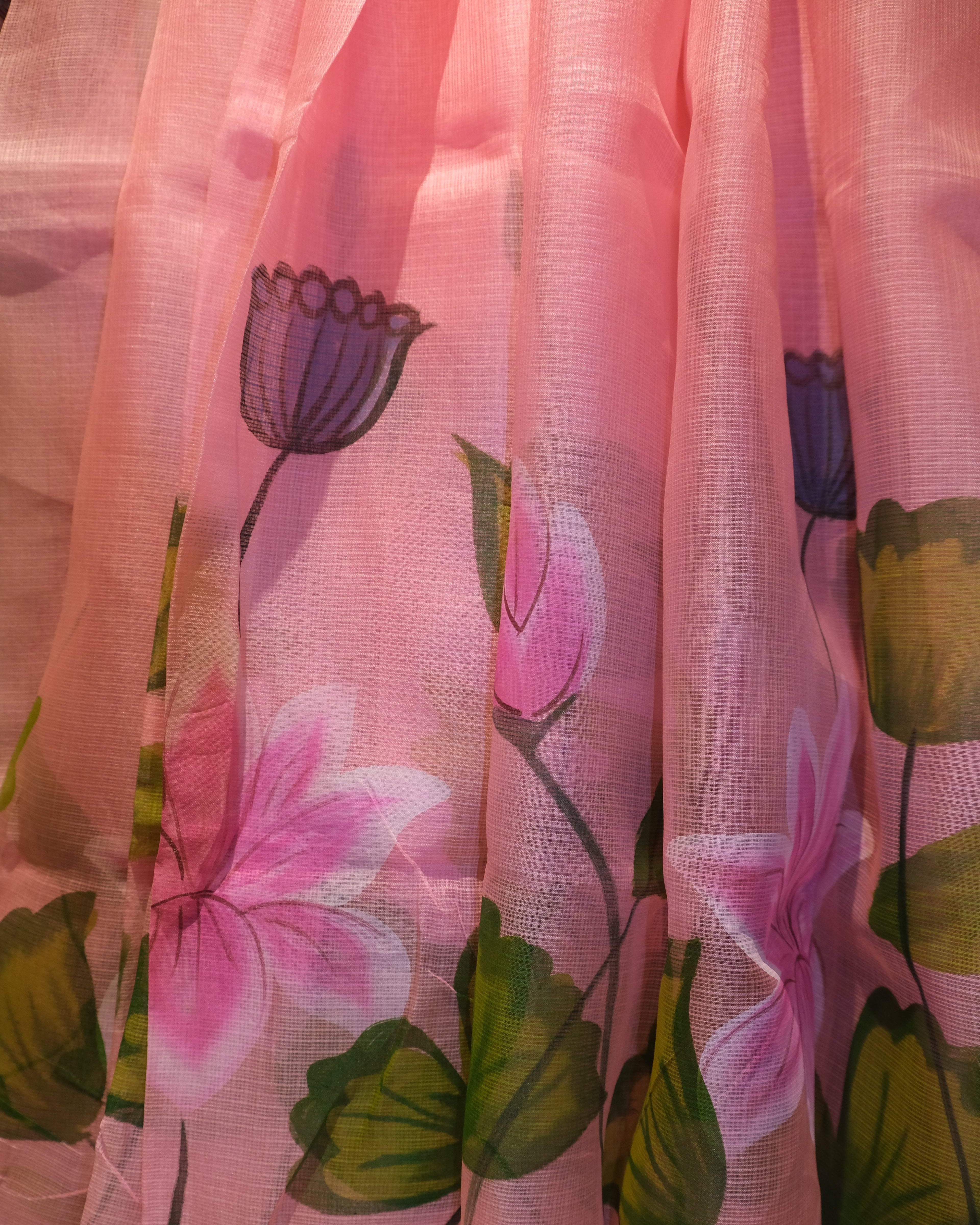 Kota Silk Handpainted Saree in Pink