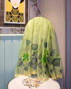 Kota Silk Handpainted Saree in Green