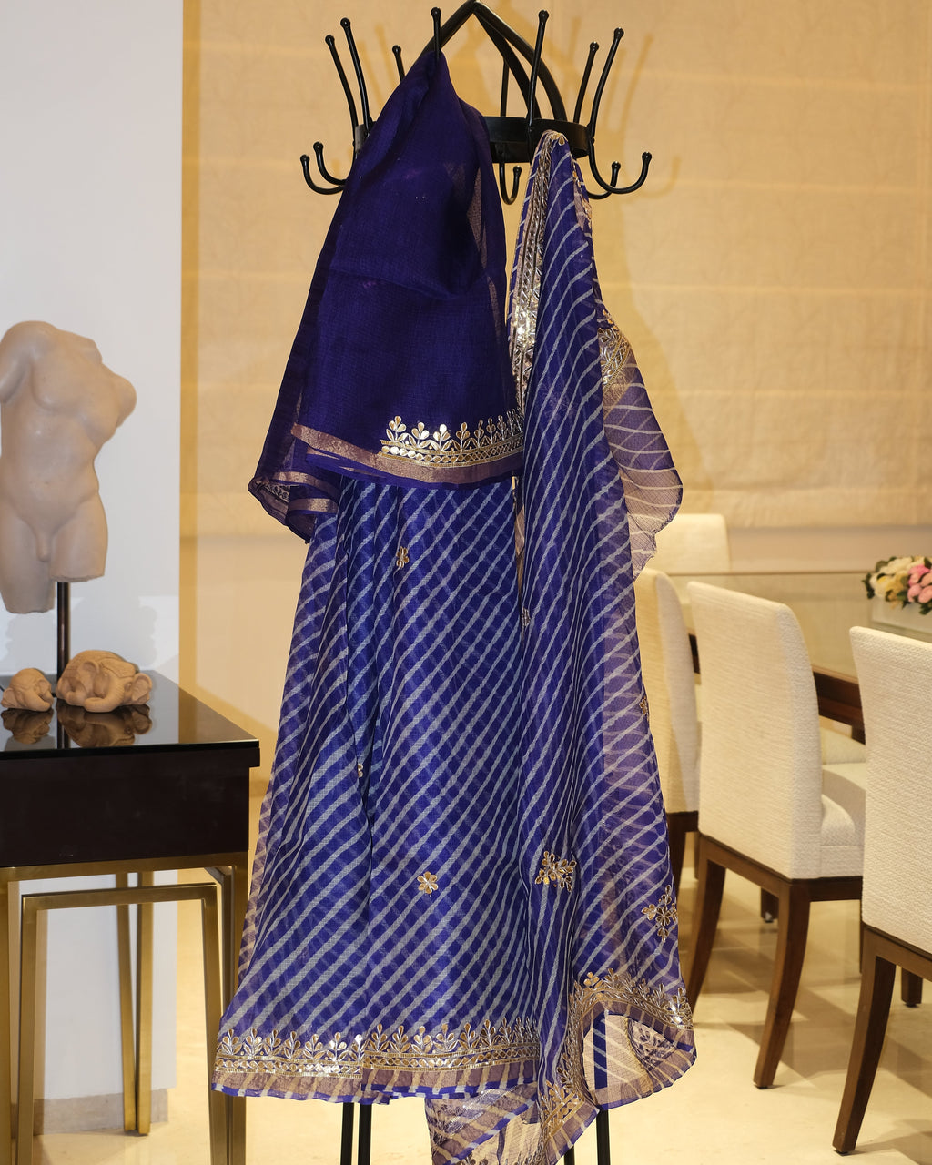 Kota Silk Gota Work Leheriya Saree in Royal Blue