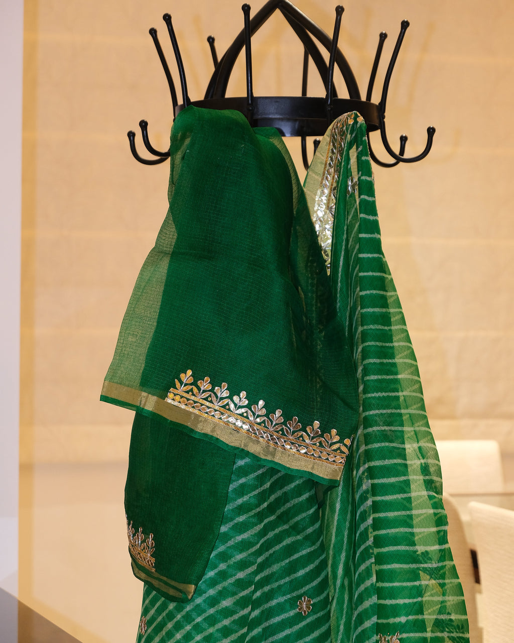 Kota Silk Gota Work Leheriya Saree in Green