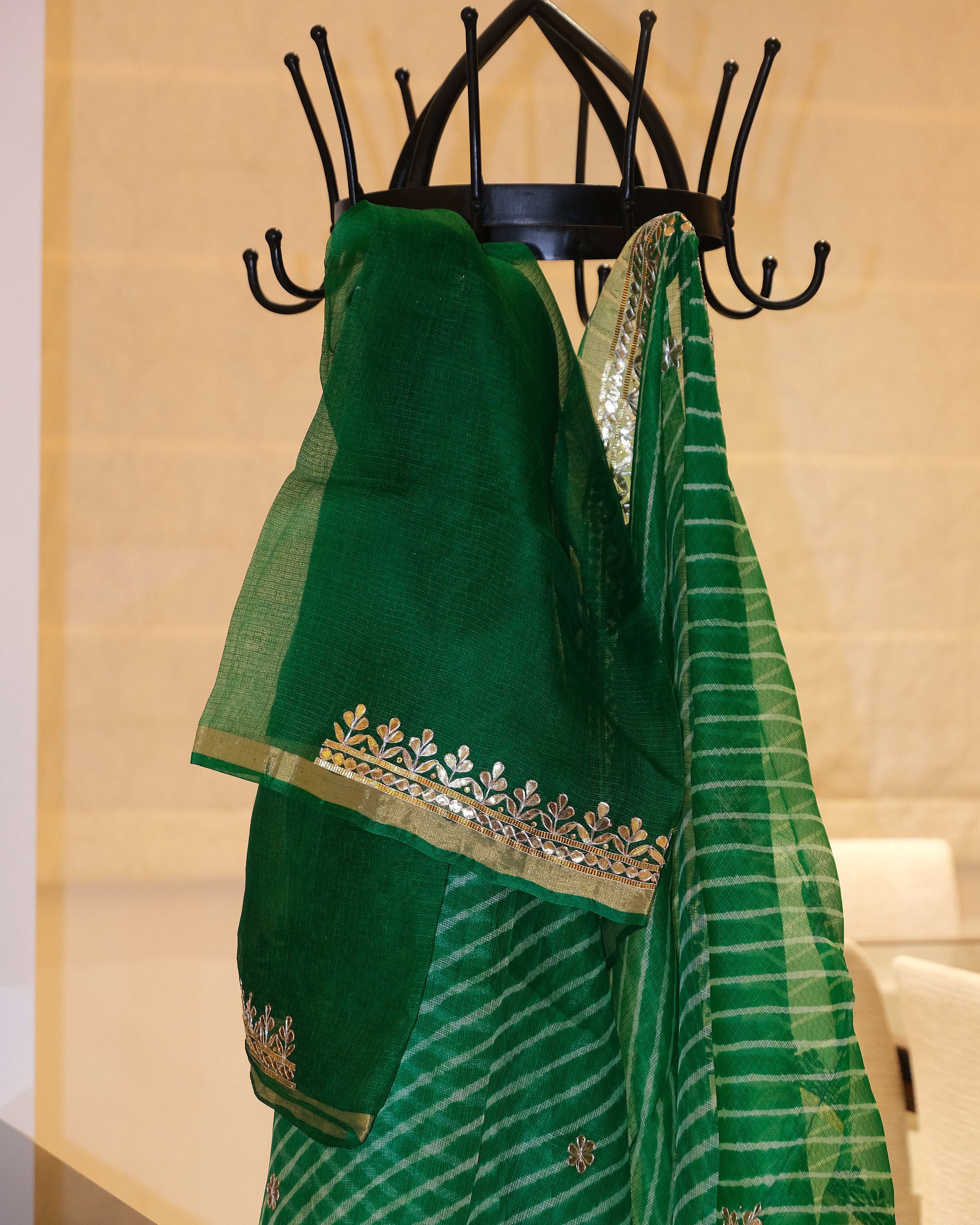 Kota Silk Gota Work Leheriya Saree in Green