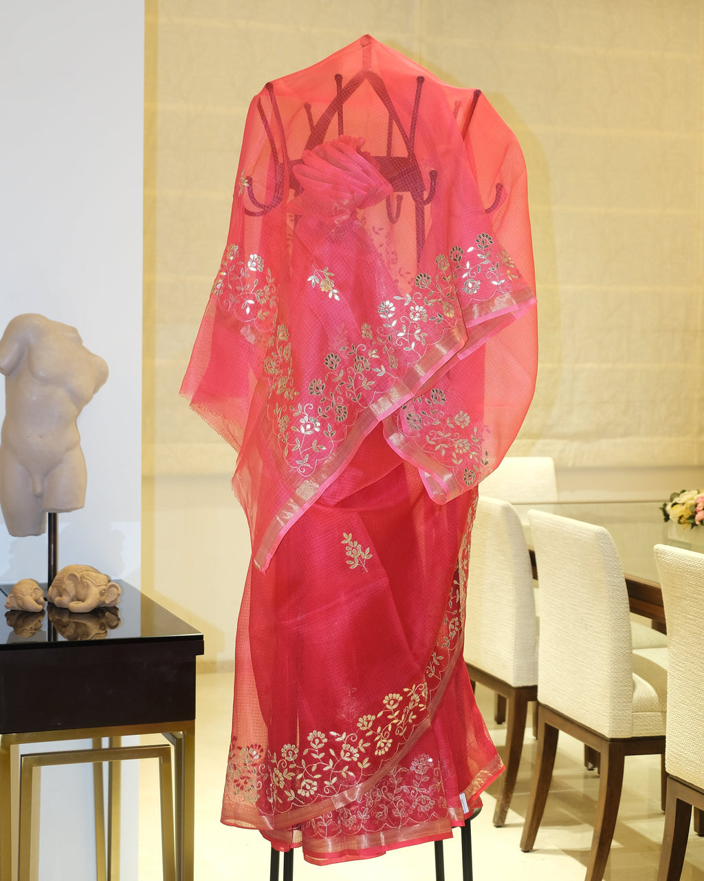 Shaded Kota Silk Gota Work Saree in Rose