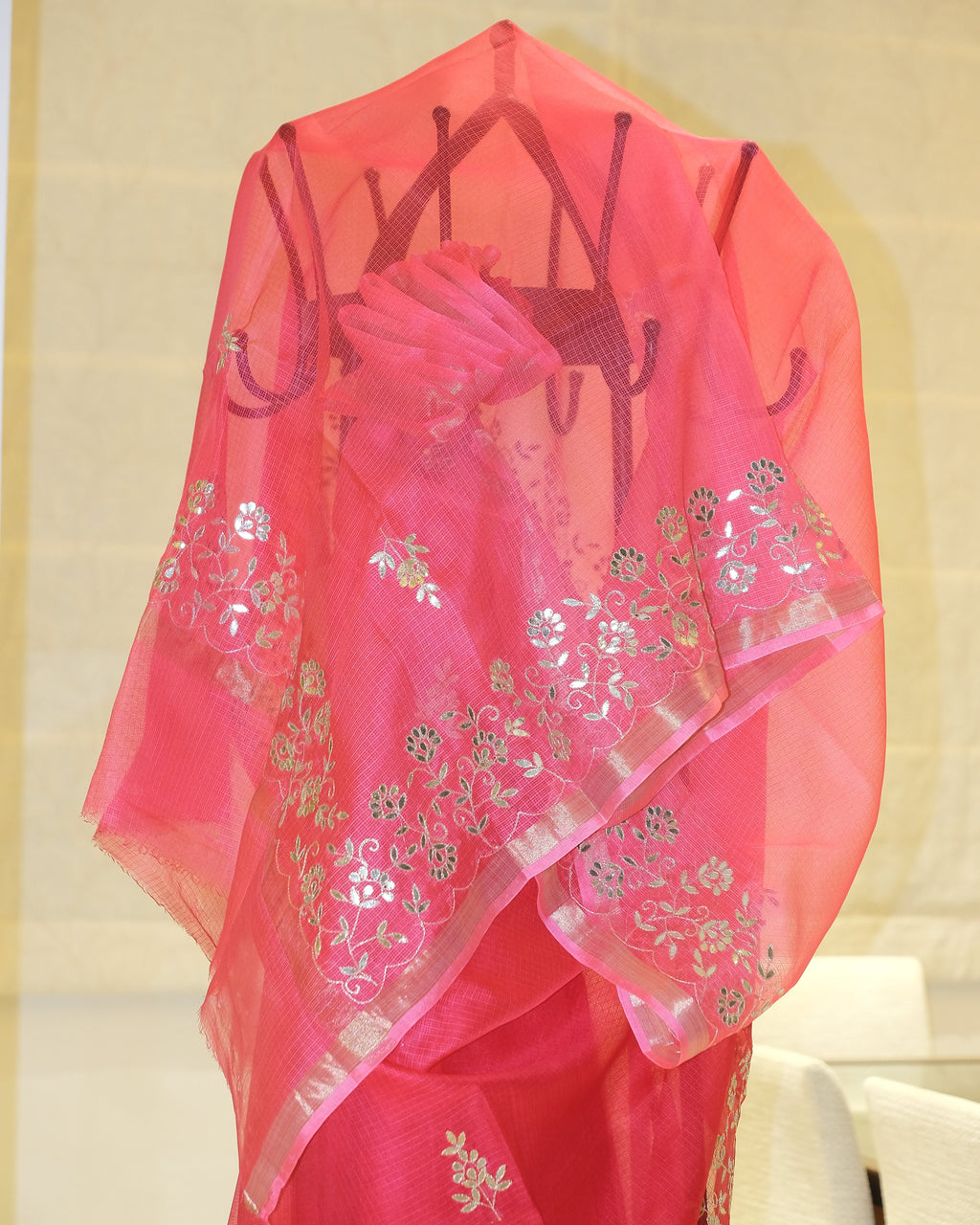 Shaded Kota Silk Gota Work Saree in Rose