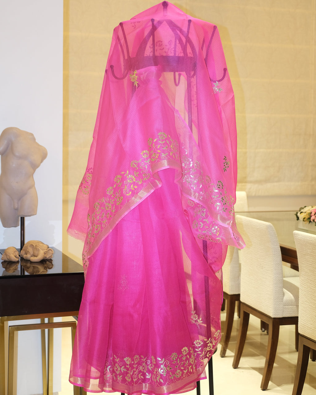 Shaded Kota Silk Gota Work Saree in Pink