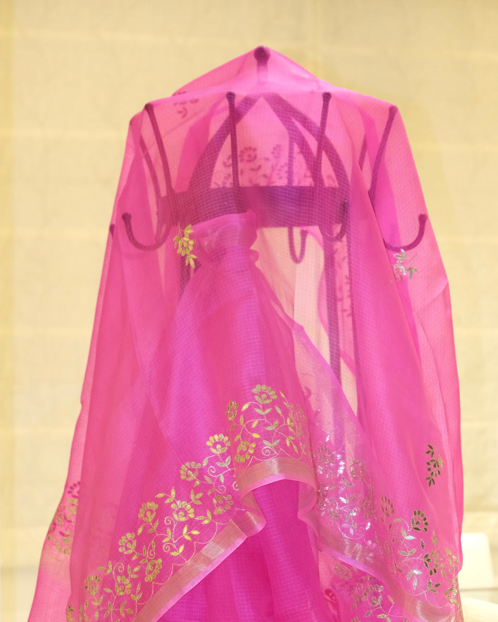 Shaded Kota Silk Gota Work Saree in Pink