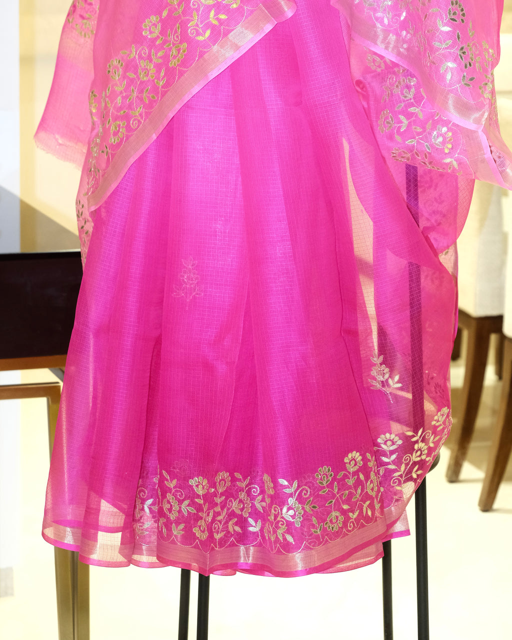 Shaded Kota Silk Gota Work Saree in Pink