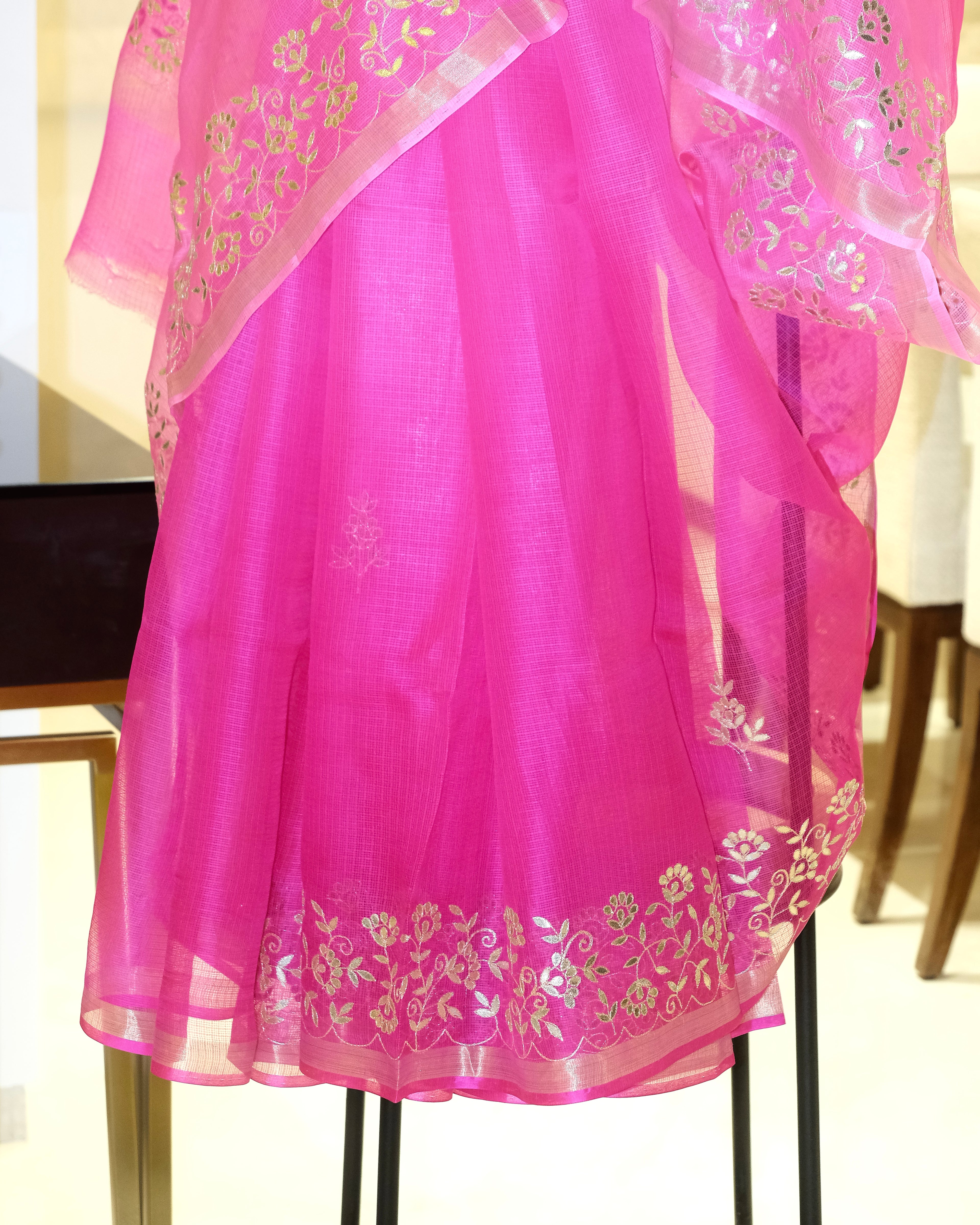 Shaded Kota Silk Gota Work Saree in Pink