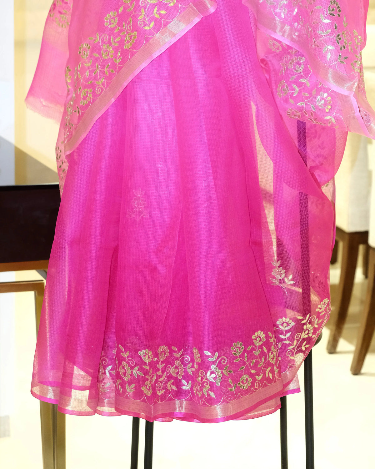 Pink Gota Patti Kota Silk Saree 1, craft and fabric detail