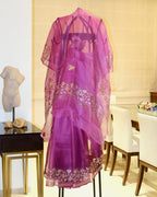 Shaded Kota Silk Gota Work Saree in Purple