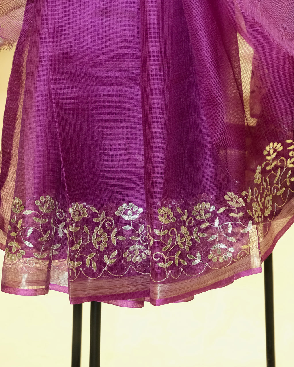 Shaded Kota Silk Gota Work Saree in Purple