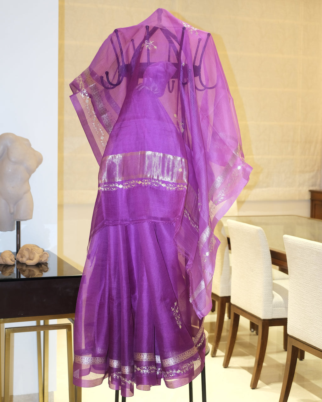 Shaded Kota Silk Pita Work Saree in Purple