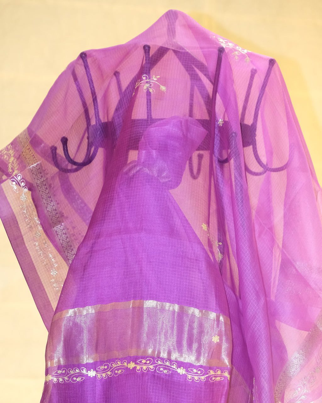 Shaded Kota Silk Pita Work Saree in Purple