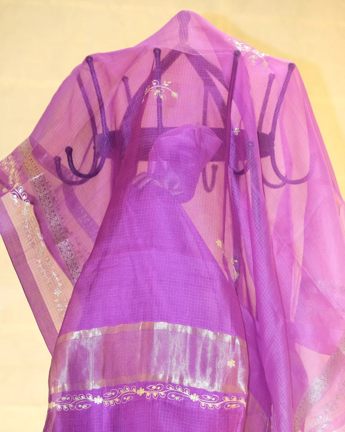 Purple Pita Work Kota Silk Saree, detail view