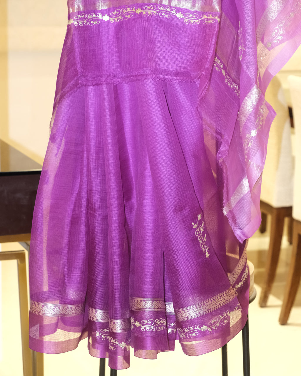 Shaded Kota Silk Pita Work Saree in Purple