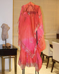 Orange Pink Pita Work Kota Silk Saree with zari borders and zari border, full saree