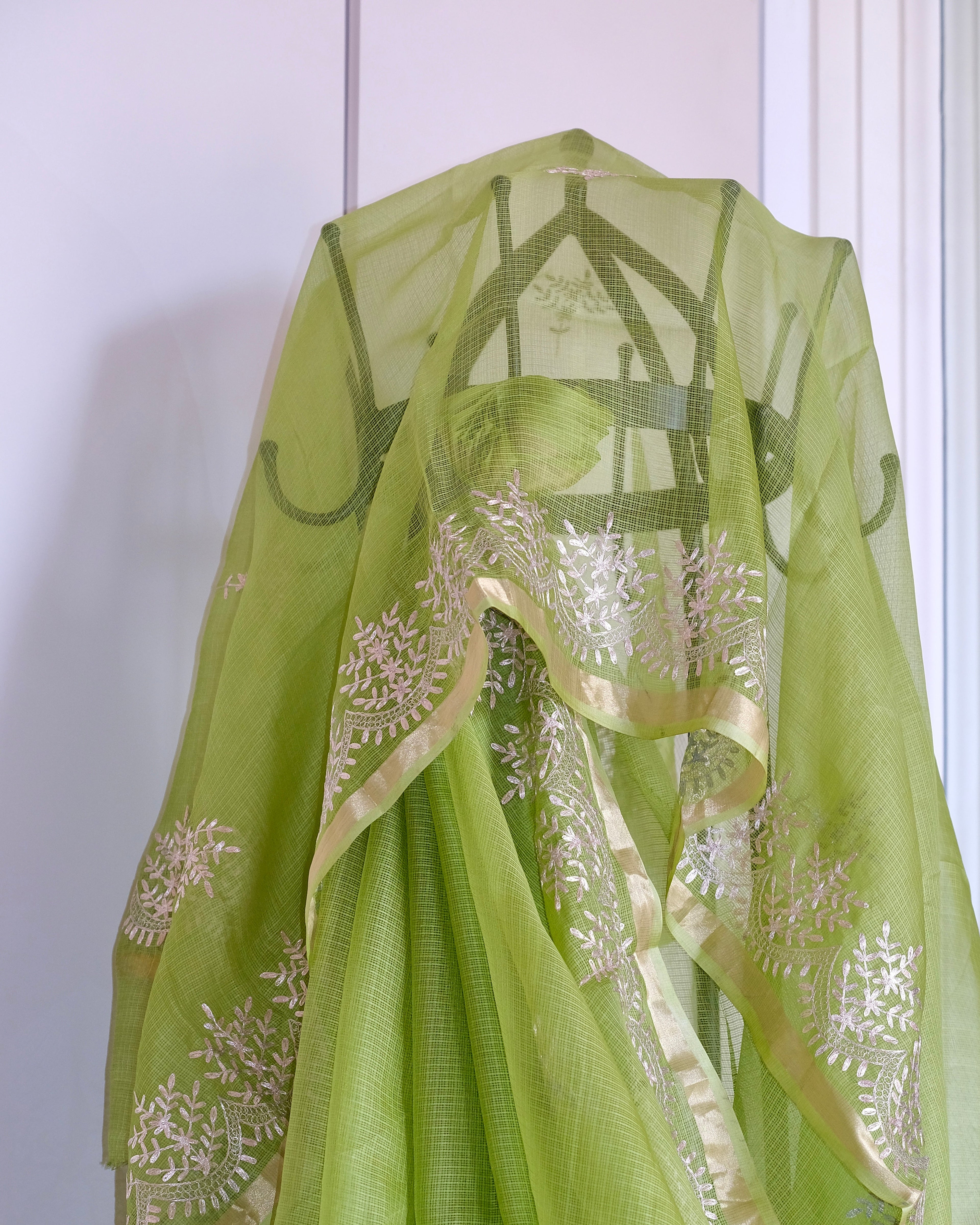 Kota Silk Chand Pita Work Saree in Green