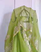 Green Pita Work Kota Silk Saree, detail view