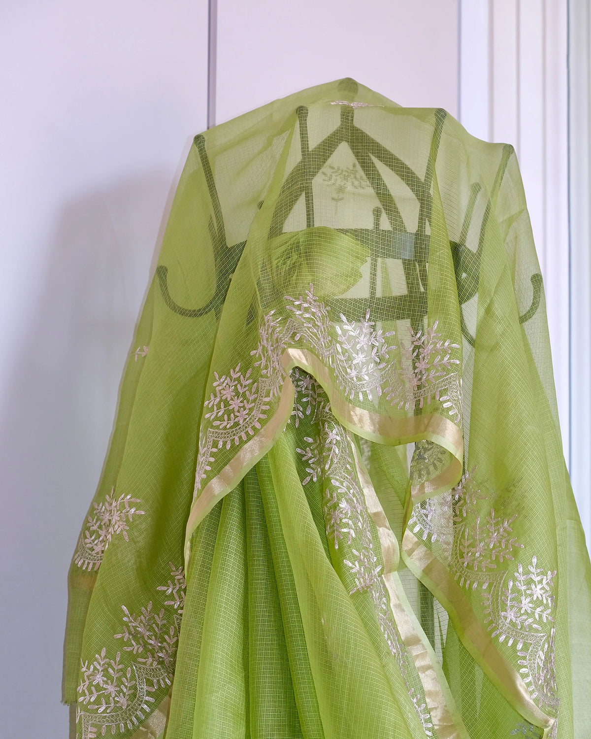 Green Pita Work Kota Silk Saree, detail view
