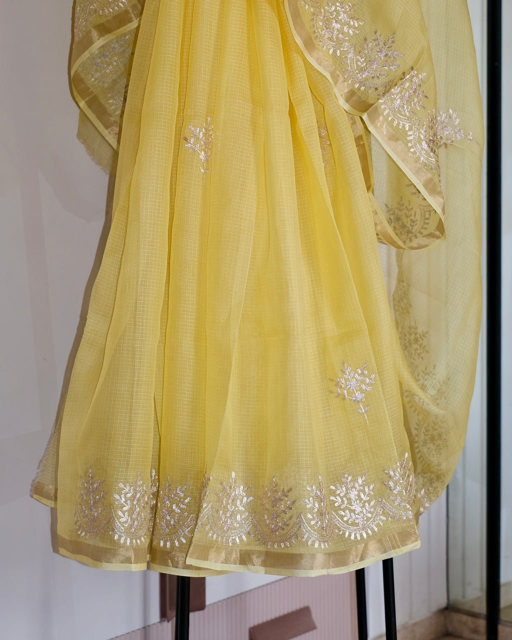 Kota Silk Chand Pita Work Saree in Yellow