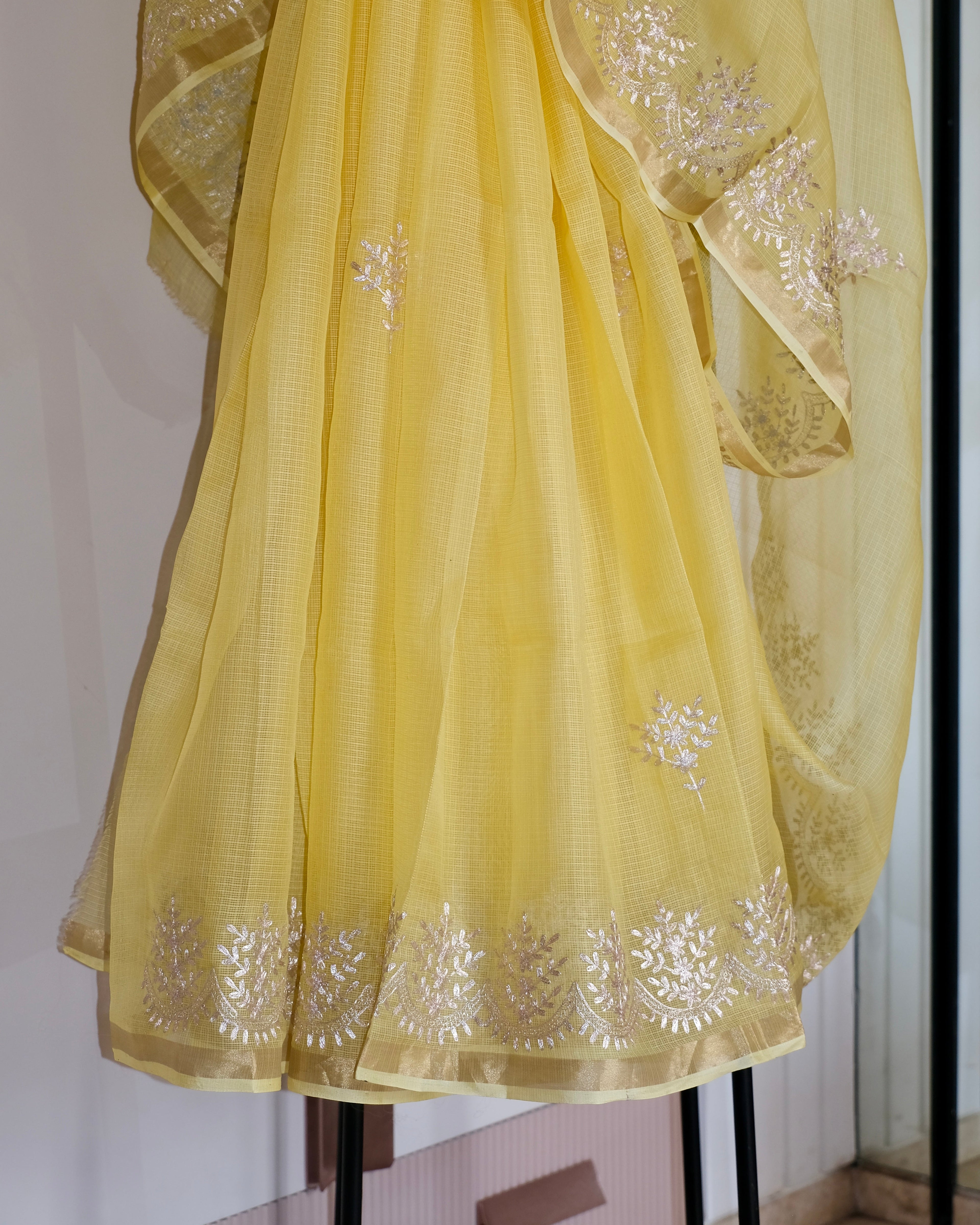 Kota Silk Chand Pita Work Saree in Yellow