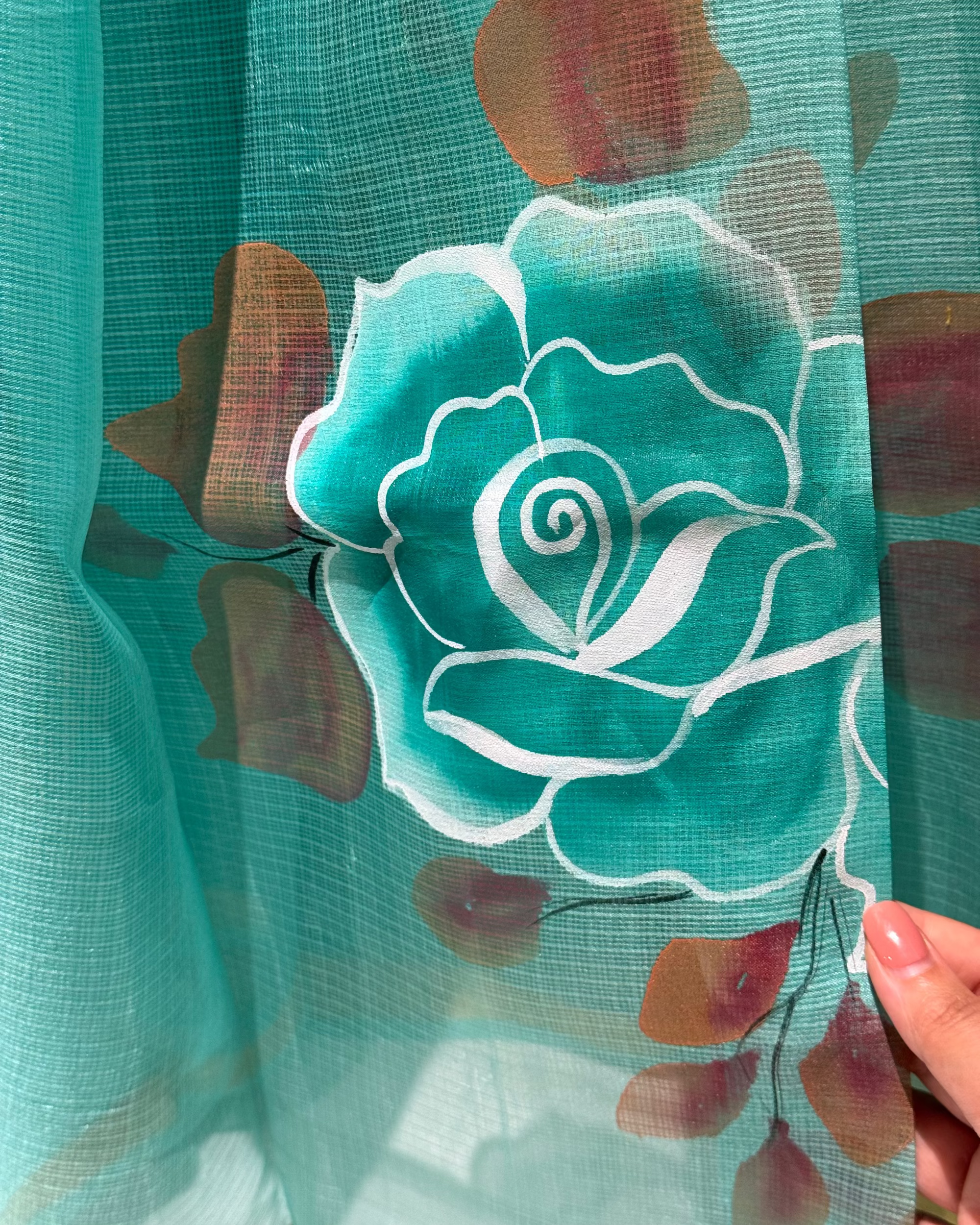 Kota Silk Handpainted Saree in Sea Green